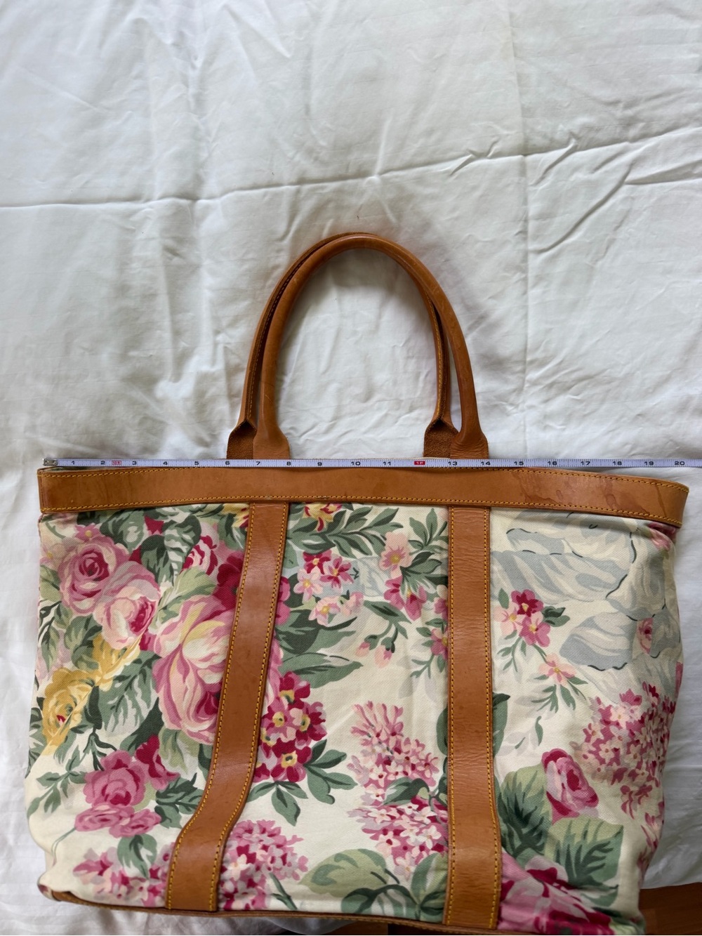 Vintage Ralph Lauren Floral Canvas and Leather Tote Bag - Picture 5 of 7